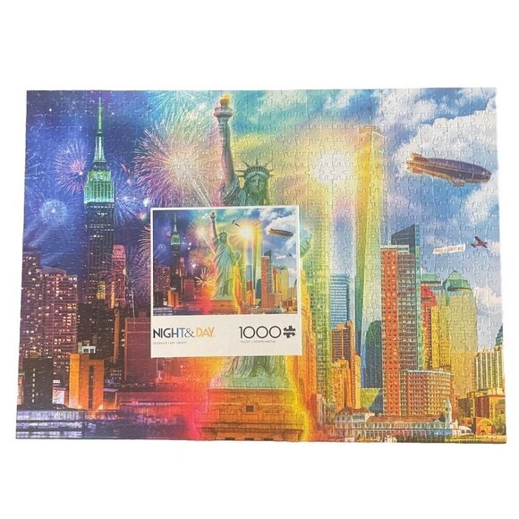 BUFFALO NIGHT & DAY 1000 PIECE JIGSAW-LADY LIBERTY Complete Fireworks 11840 - Picture 1 of 9